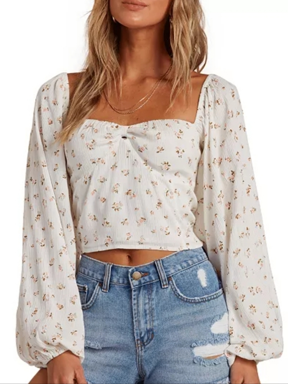 Billabong "Love Somebody" Cropped Top, Medium, White With Floral Print